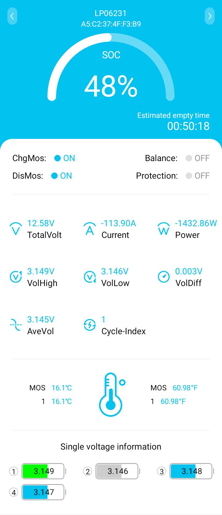 lanpwr lifepo4 akun bluetooth näkymä
